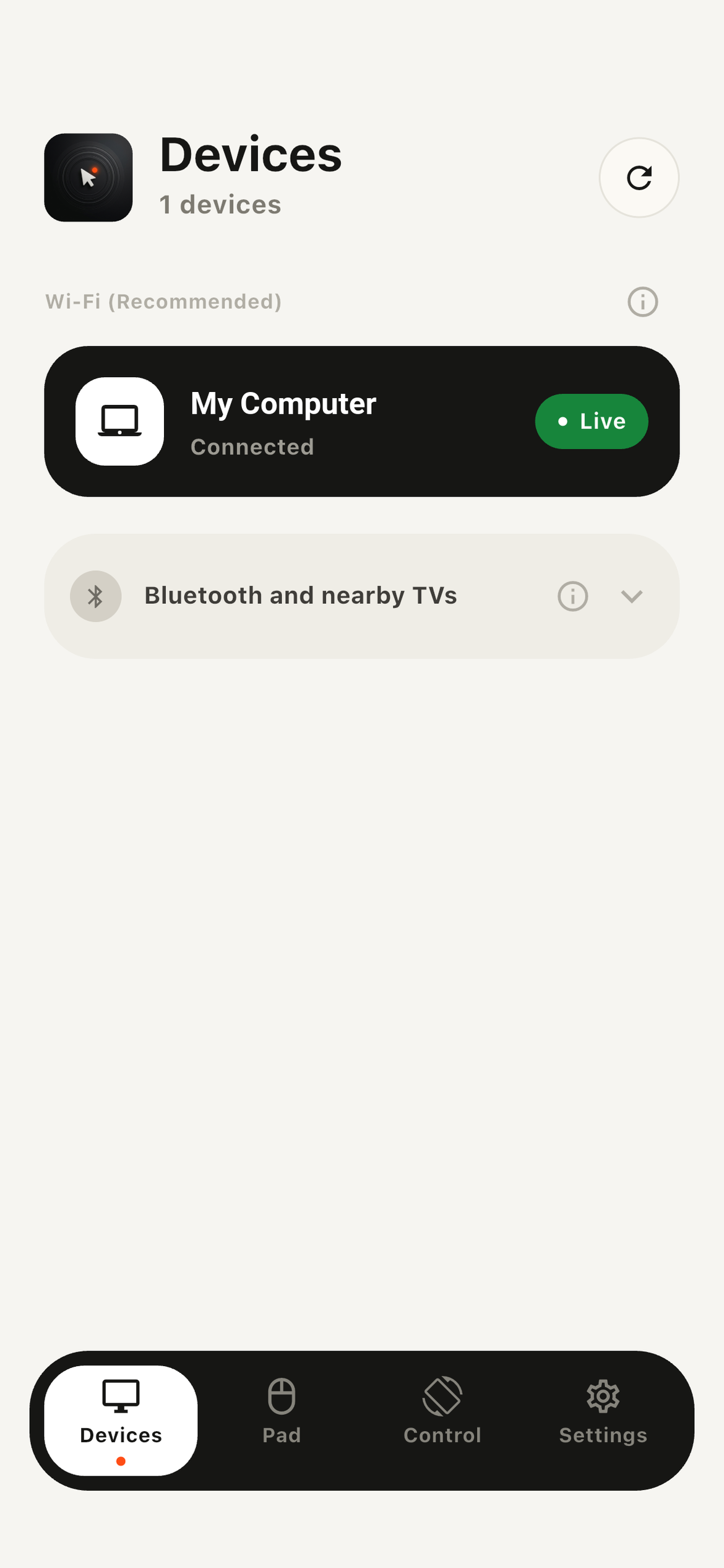 Example My Computer connection on the Moute Devices screen
